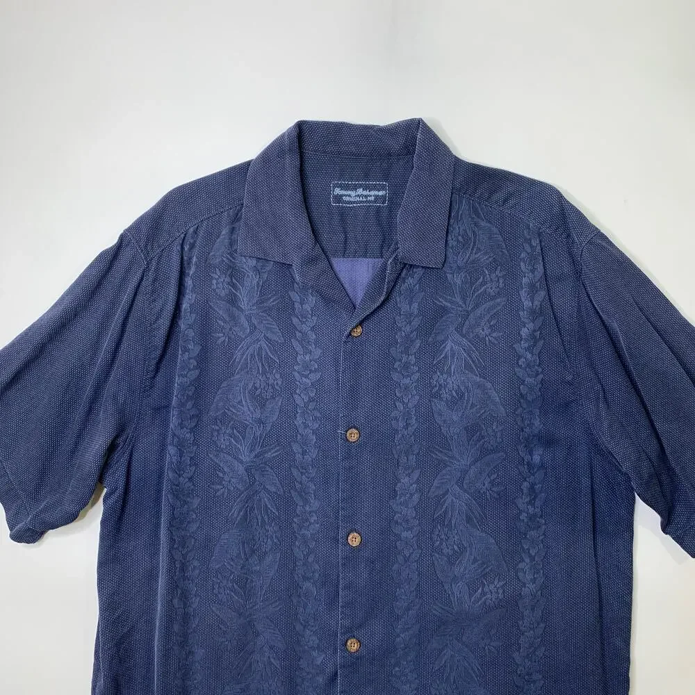 Tommy Bahama Shirt Mens L Large Lei Riviera Silk Original Fit Tropical Jacquard